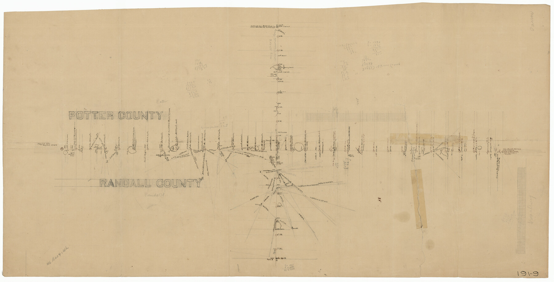 91760, [Sketch showing county line between Randall and Potter Counties], Twichell Survey Records