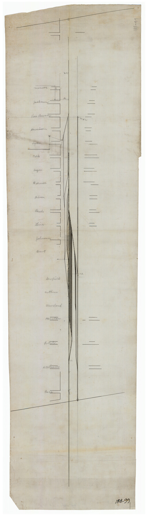 91830, [Sketch of Railroad Switchyard stretching from Ross to Monroe Streets, Amarillo, Texas], Twichell Survey Records