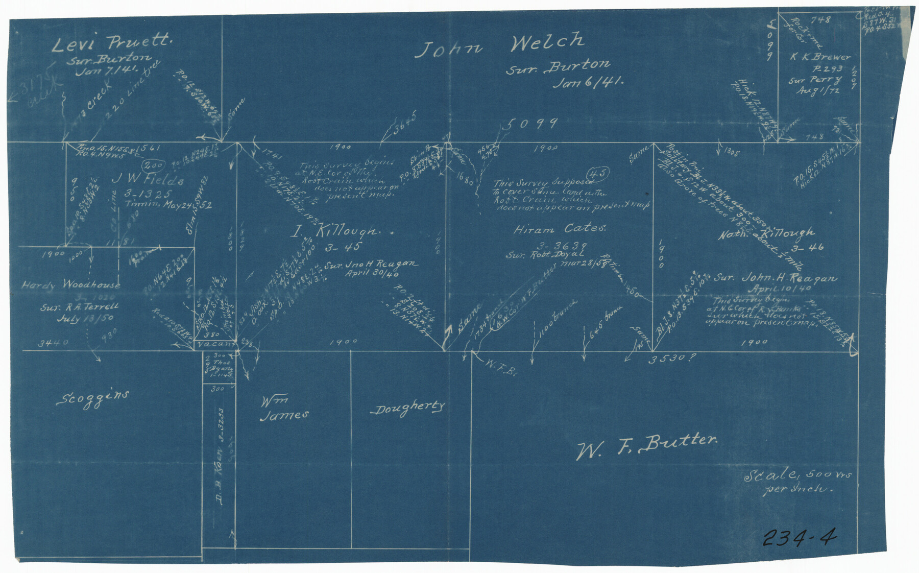 91845, [I. Killough and Hiram Cates surveys and vicinity], Twichell Survey Records