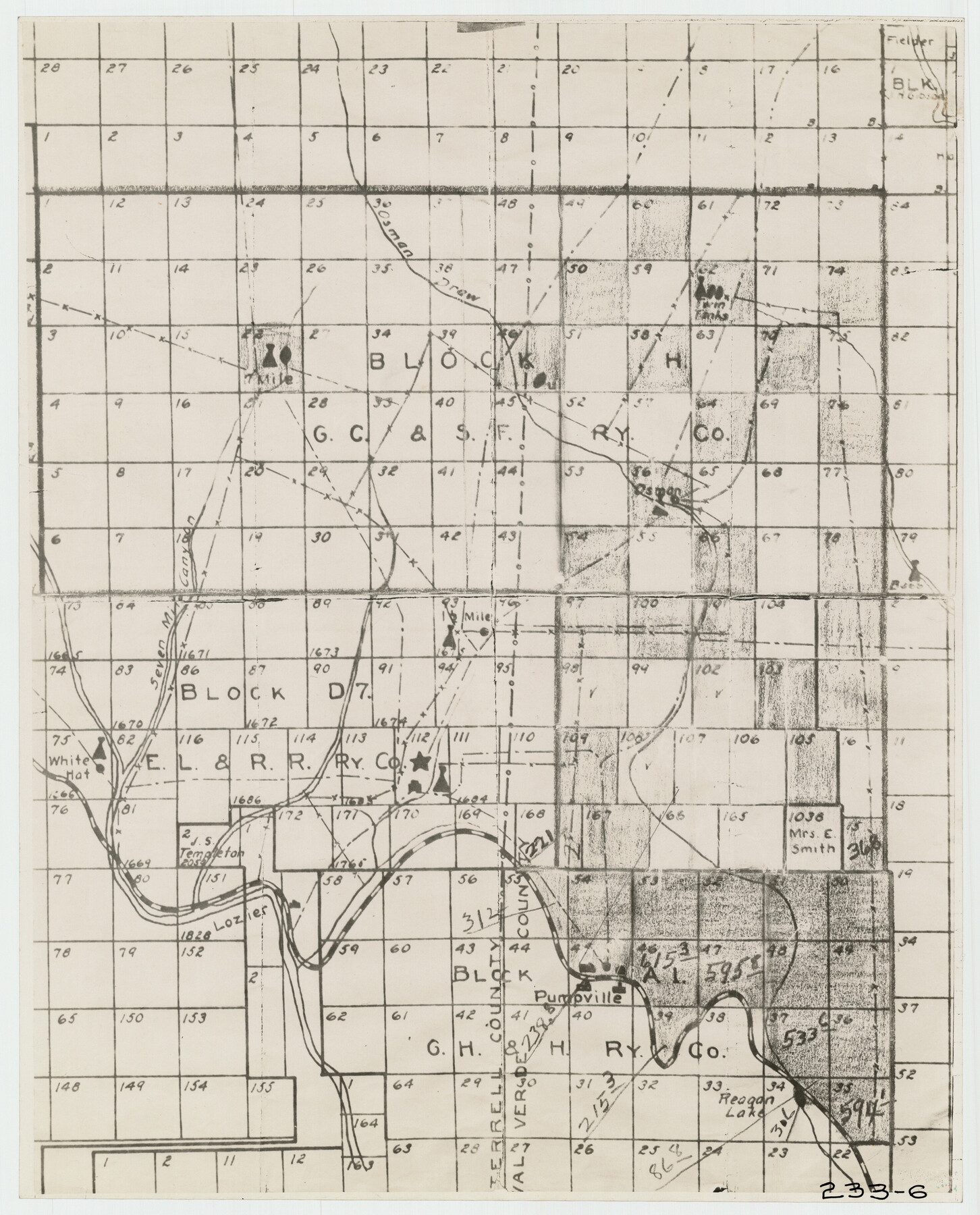 91864, [G. C. & S. F. Ry. Co. Block H, E. L. & R. R. Ry. Co. Block D7 and vicinity], Twichell Survey Records