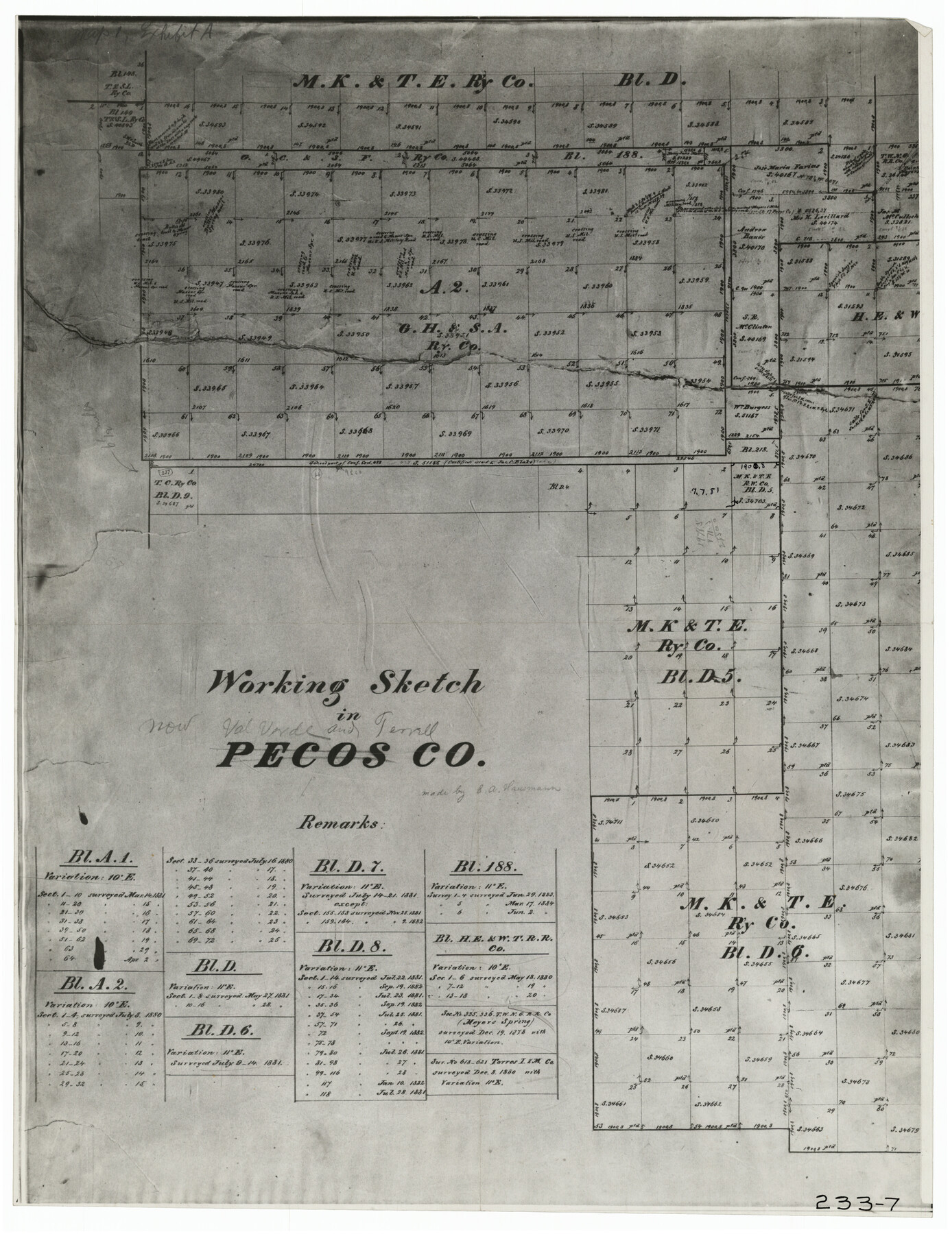 91865, Working Sketch in Pecos Co. [now Val Verde and Terrell Counties] / [Connecting Lines], Twichell Survey Records