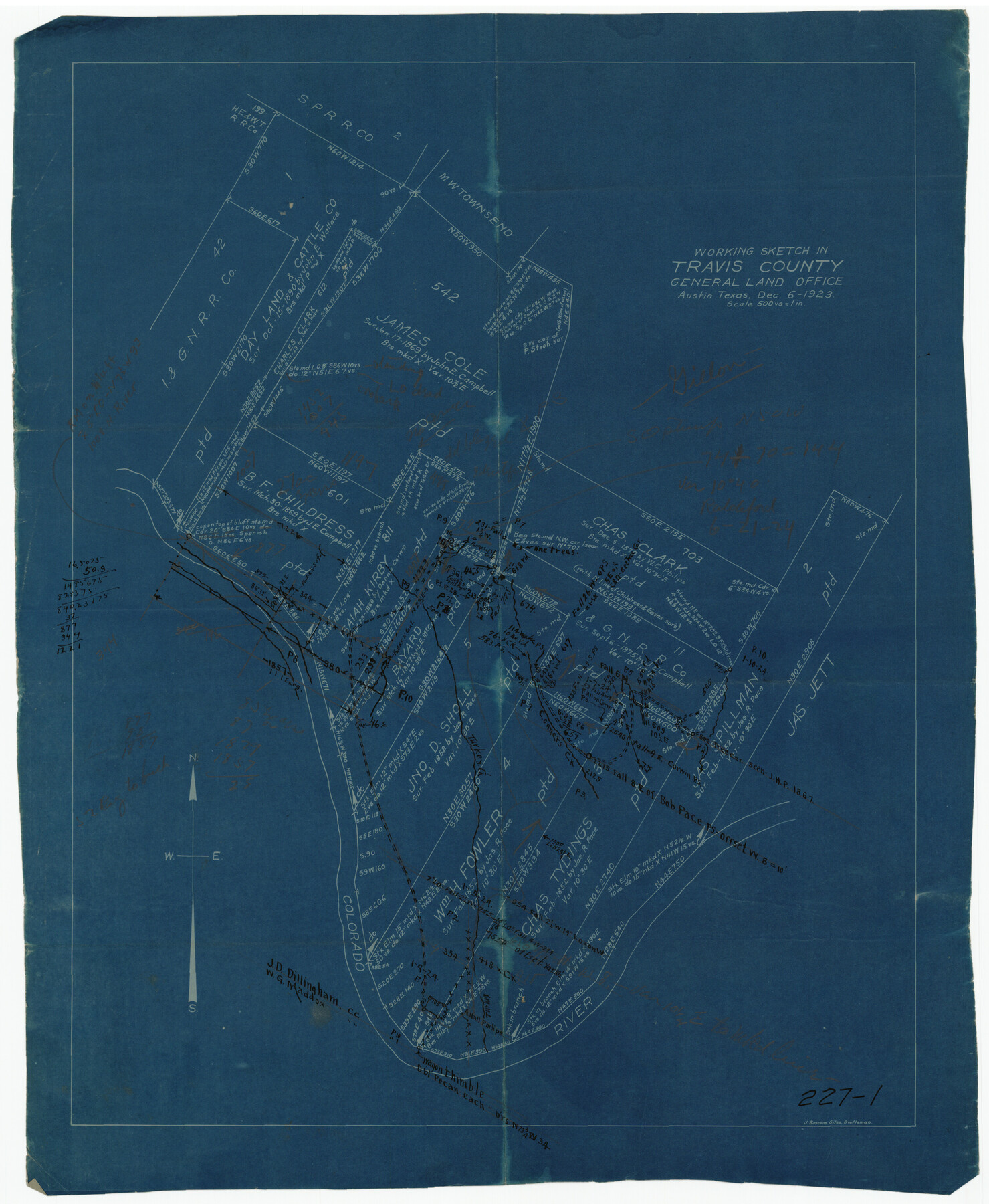 91866, Working Sketch in Travis County, Twichell Survey Records