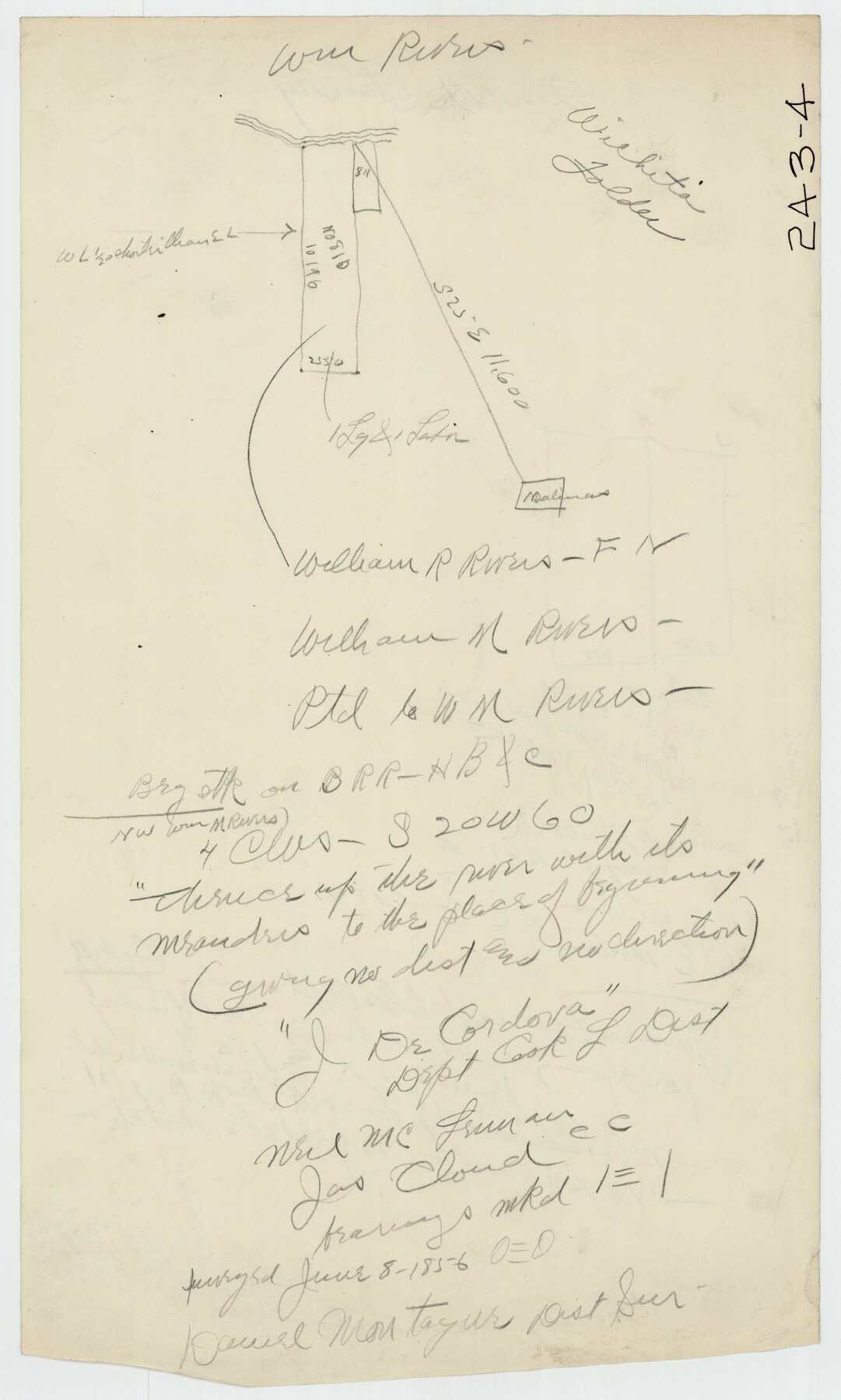 91968, [Pencil sketch of Wm. Rivers survey], Twichell Survey Records