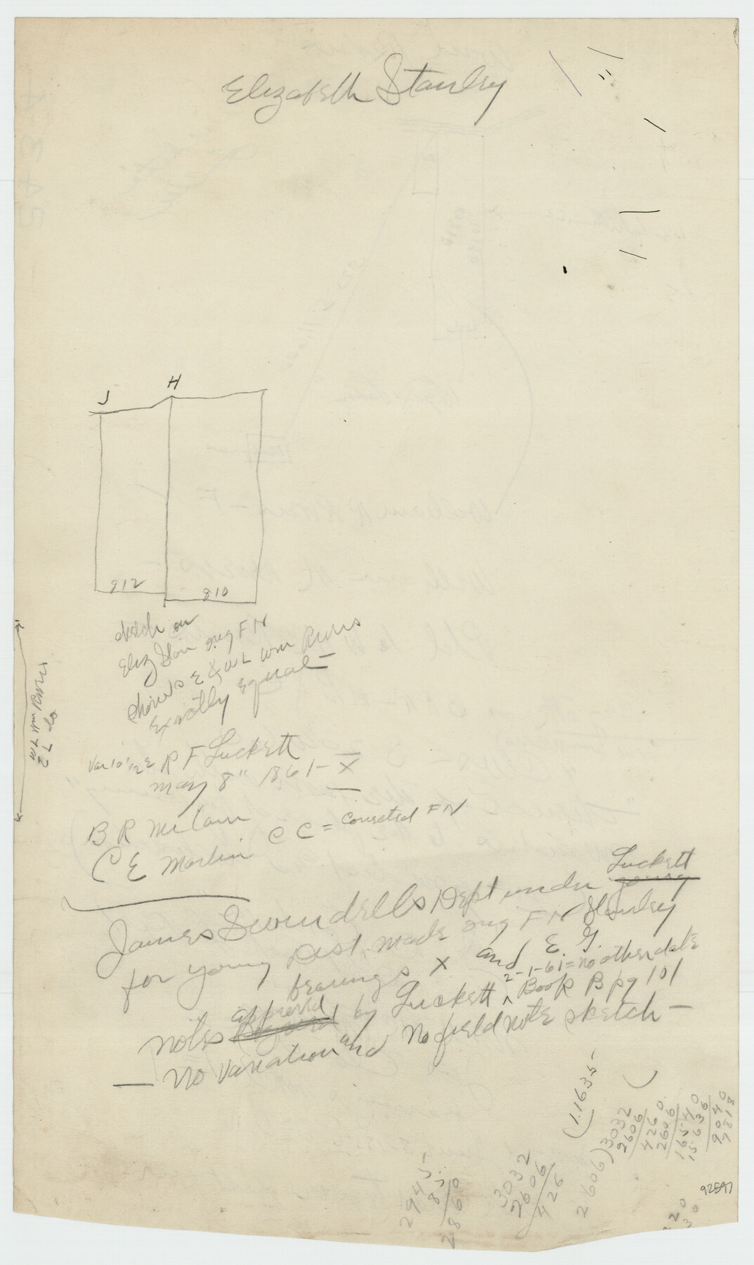 91969, [Pencil sketch of Wm. Rivers survey], Twichell Survey Records