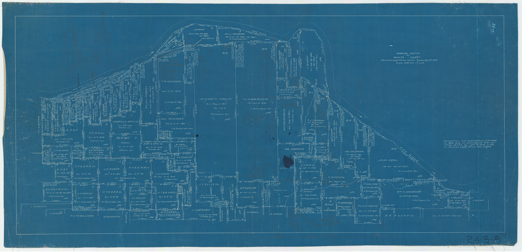 91992, Working Sketch in Wichita County [in northern part of county], Twichell Survey Records