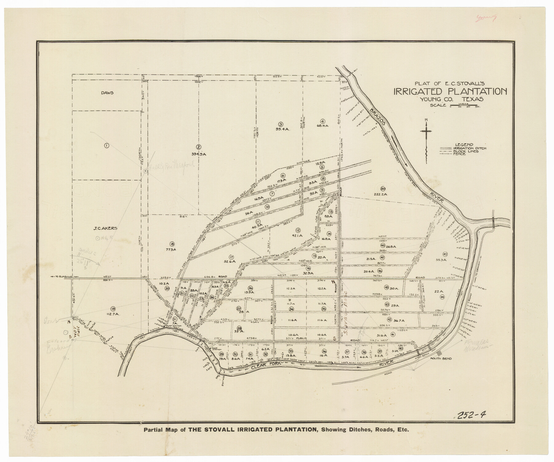 92019, Plat of E. C. Stovall's Irrigated Plantation, Young Co., Texas, Twichell Survey Records