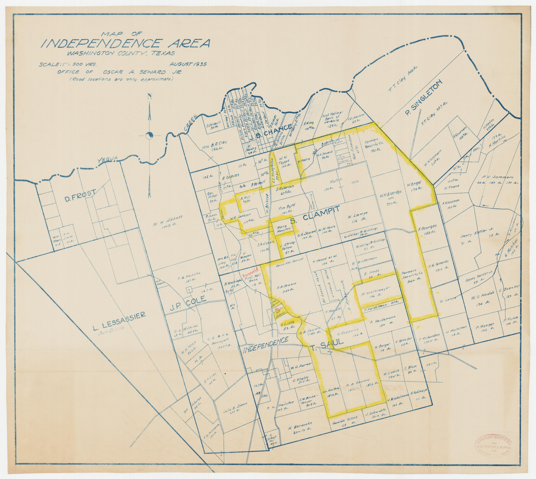 92093, Map of Independence Area, Washington County, Texas, Twichell Survey Records