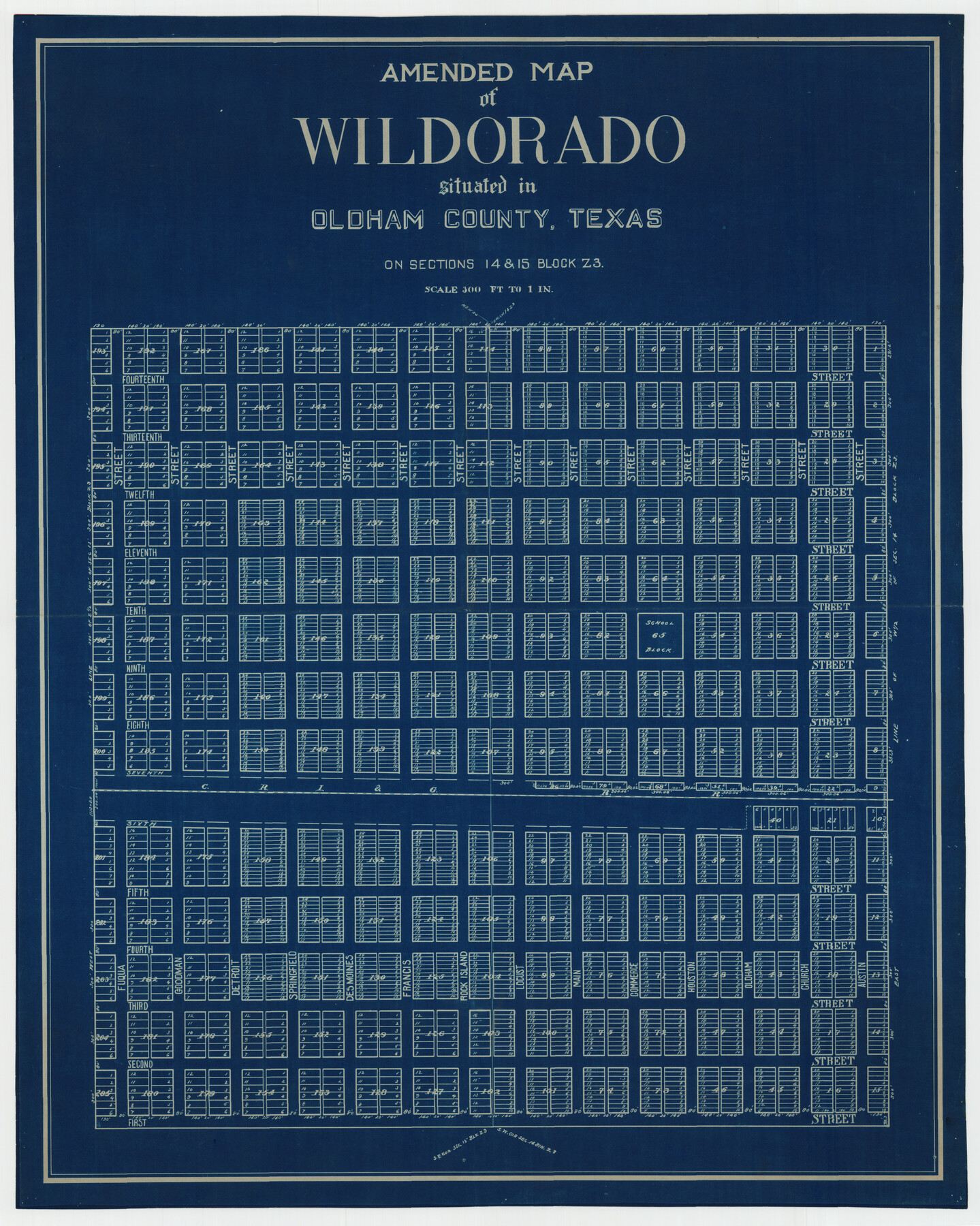 92095, Amended Map of Wildorado Situated in Oldham County, Texas on Sections 14 & 15 Block Z3, Twichell Survey Records