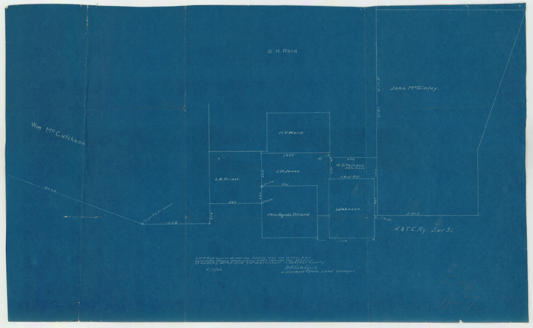 92129, [Sketch in vicinity of Wm. McCutcheon, S. H. Reid and John McGinley], Twichell Survey Records