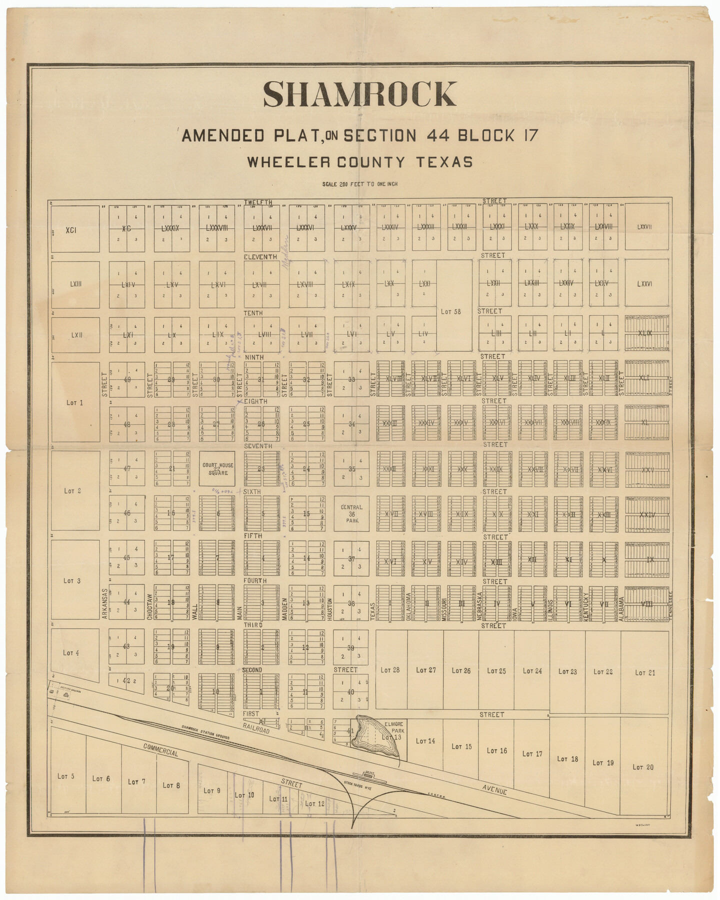 92132, Shamrock, Amended Plat on Section 44, Block 17, Wheeler County, Texas, Twichell Survey Records