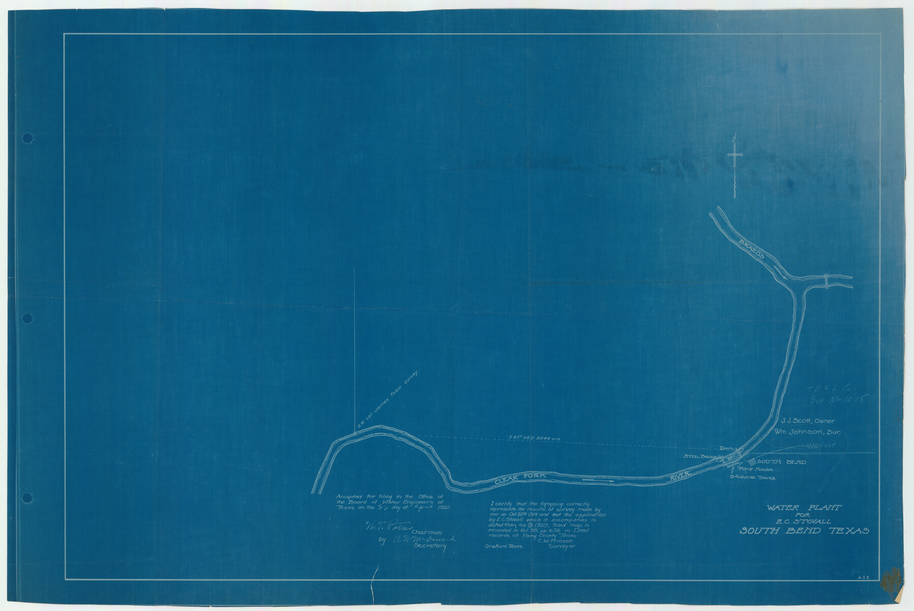 92142, Water Plant for E. C. Stovall, South Bend, Texas, Twichell Survey Records