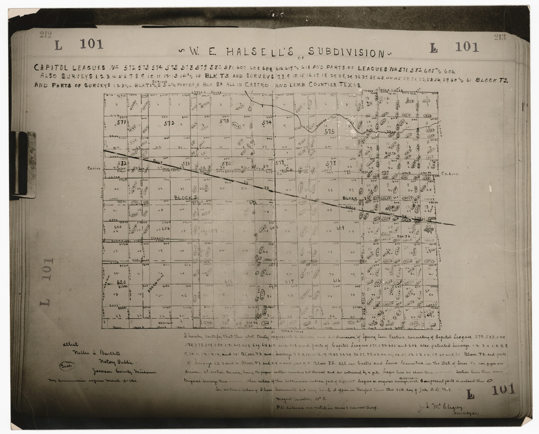 92164, [W. E. Halsell's Subdivision of Capitol Leagues, Blocks T1,T2, T3, and S2], Twichell Survey Records