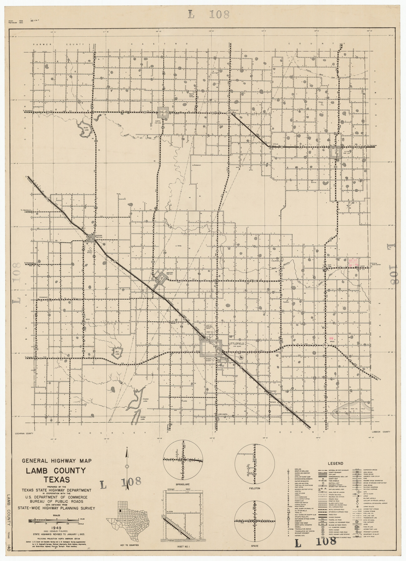 92172, General Highway Map Lamb County, Texas, Twichell Survey Records