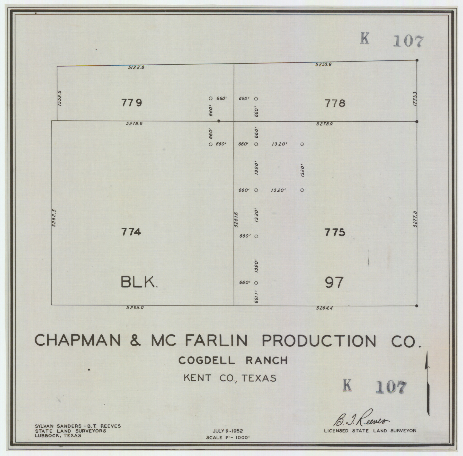 92190, Chapman and McFarlin Production Co. Cogdell Ranch Kent County, Texas, Twichell Survey Records