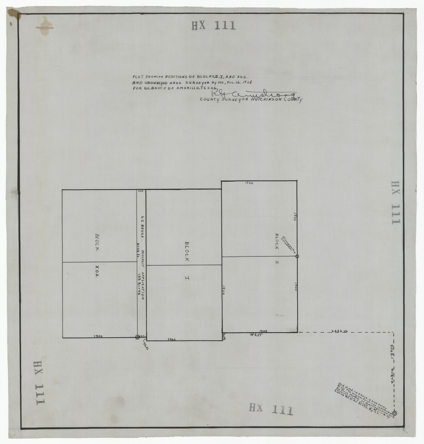 92194, Plat Showing Positions of Blocks S, I, and X02 and Unsurveyed Area, Twichell Survey Records