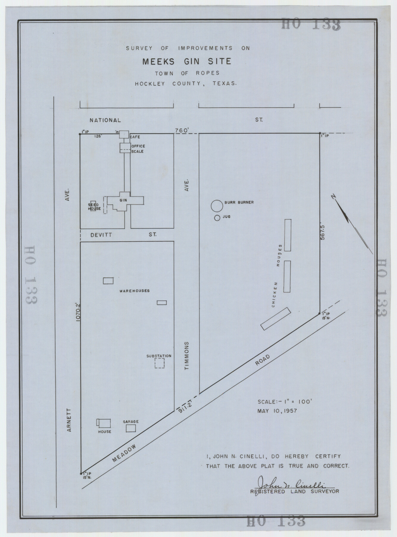 92214, Survey of Improvements on Meeks Gin Site Town of Ropes Hockley County, Texas, Twichell Survey Records