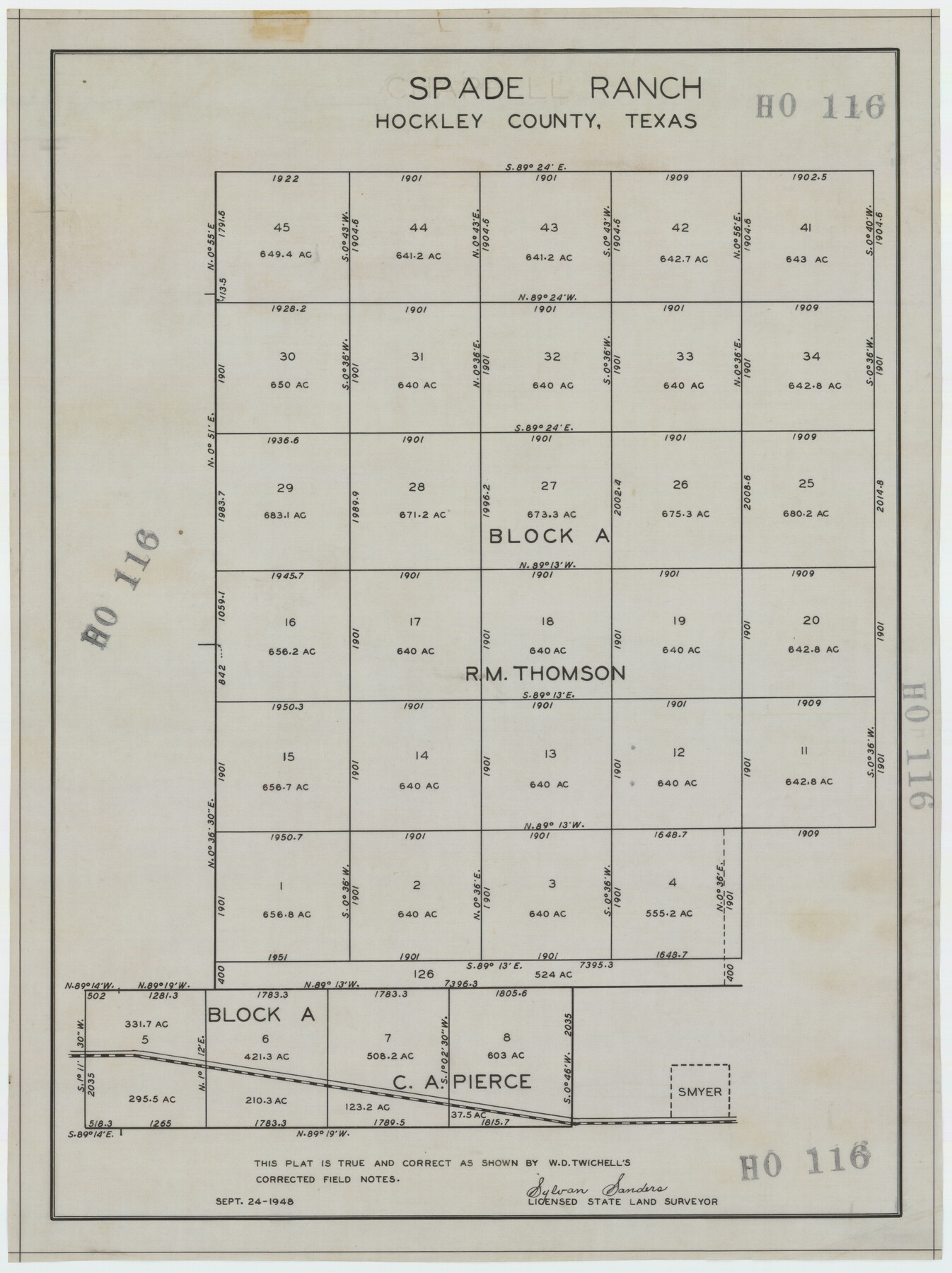 92225, Spade Ranch Hockley County, Texas, Twichell Survey Records