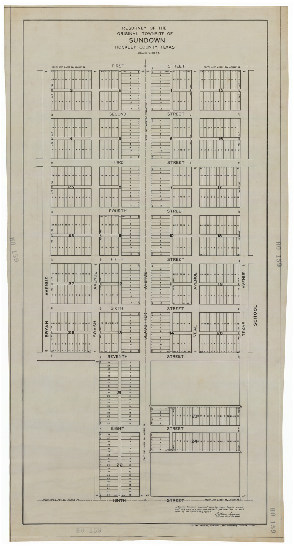 92234, Resurvey of the Original Townsite of Sundown Hockley County, Texas, Twichell Survey Records