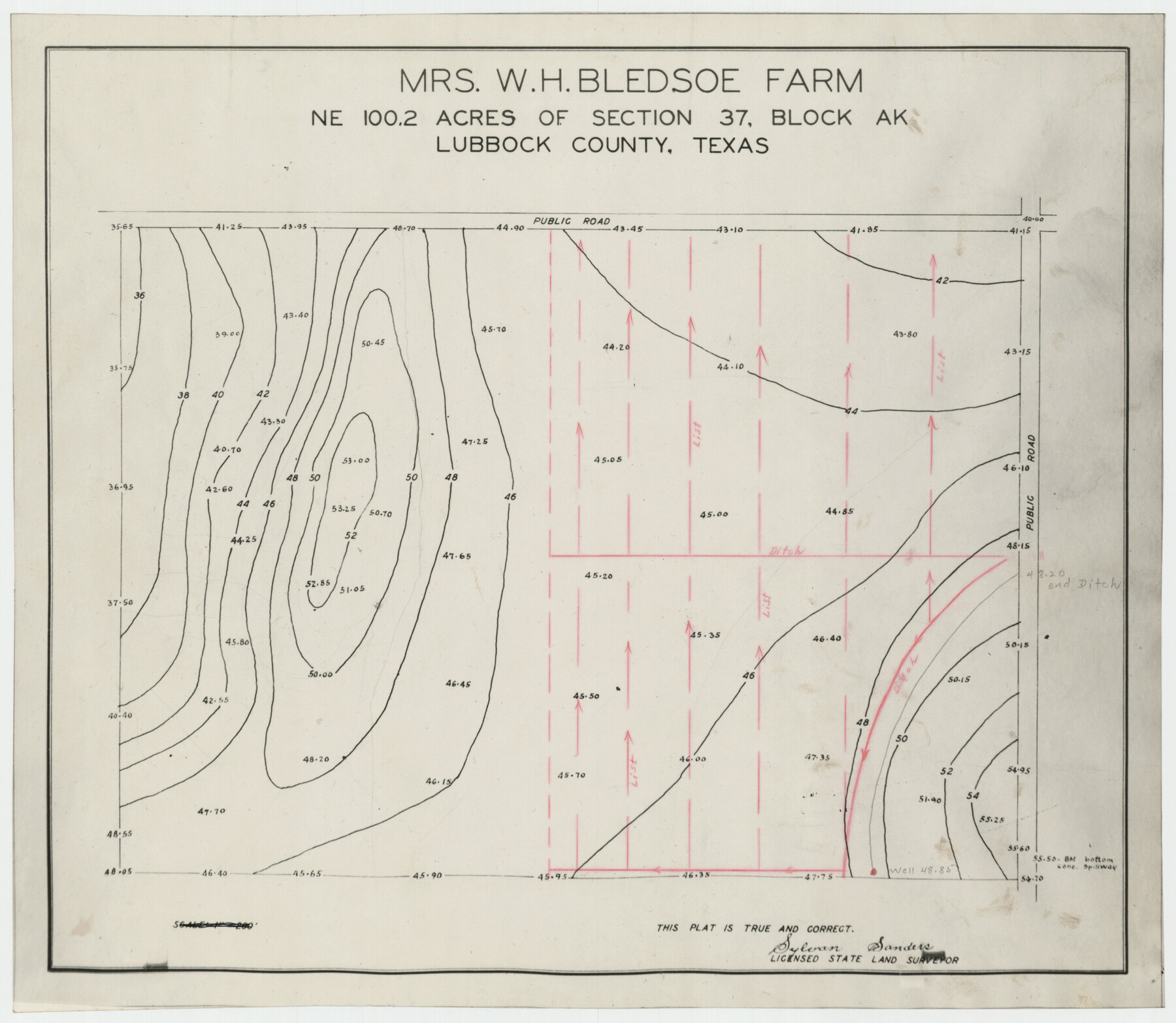 92283, Mrs. W. H. Bledsoe Farm NE 100.2 Acres of Section 37, Block AK, Twichell Survey Records