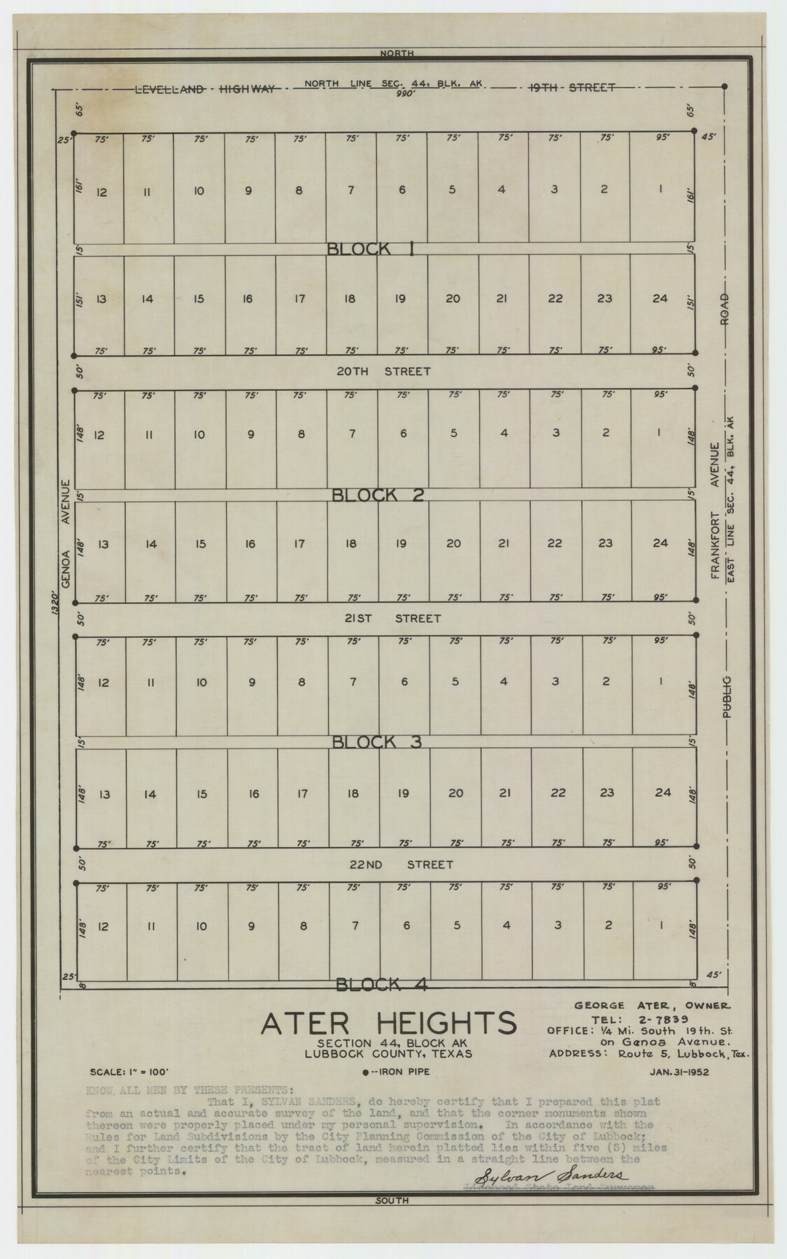 92347, Ater Heights Section 44, Block AK, Twichell Survey Records