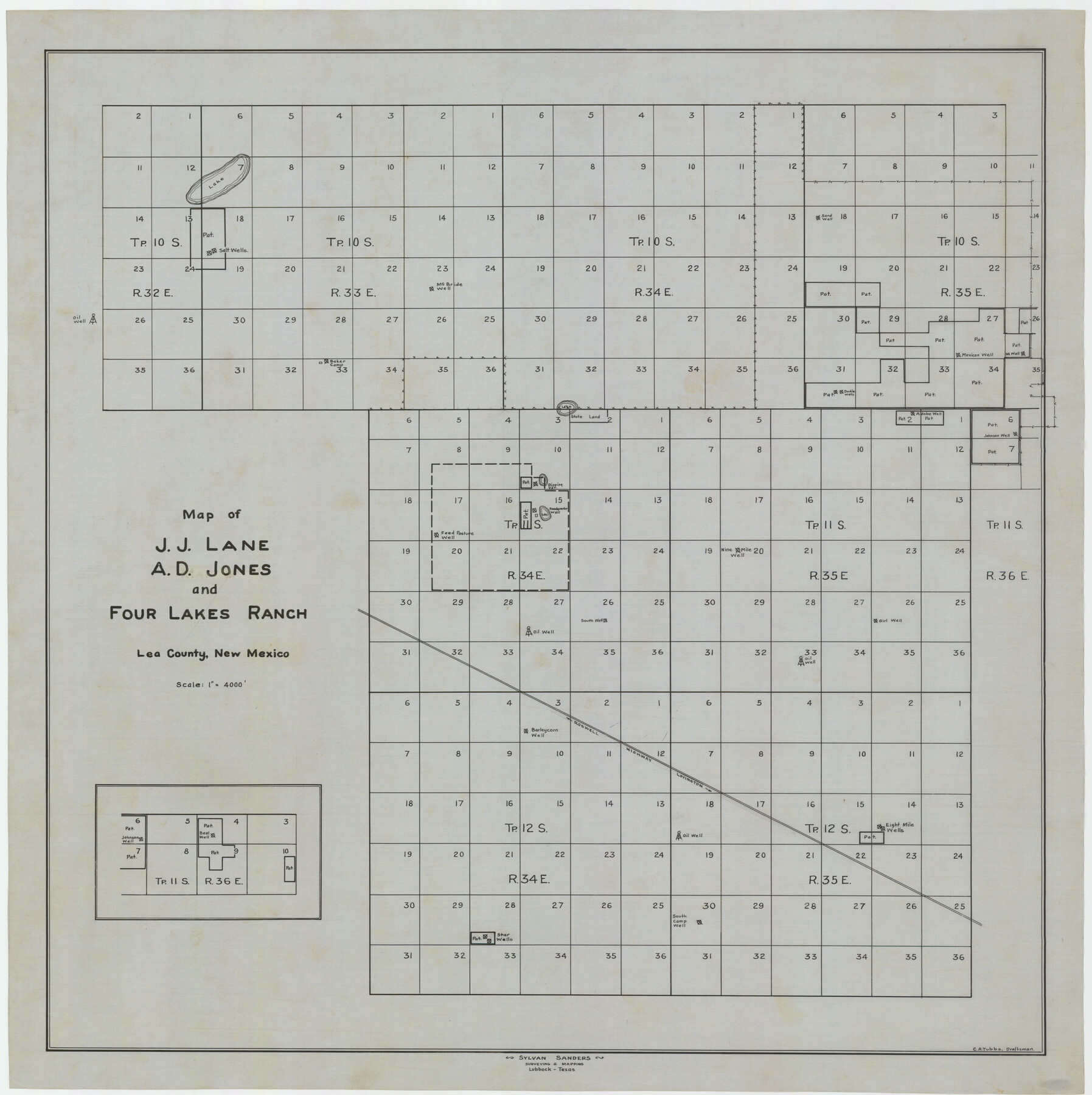 92398, Map of J. J. Lane and A. D. Jones and Four Lakes Ranch, Twichell Survey Records