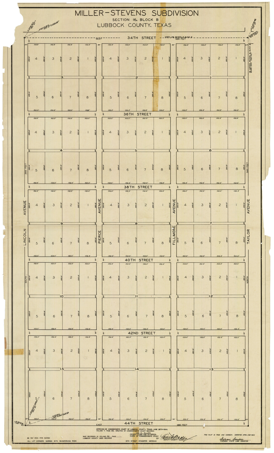 92401, Miller-Stevens Subdivision Section 16, Block B, Twichell Survey Records