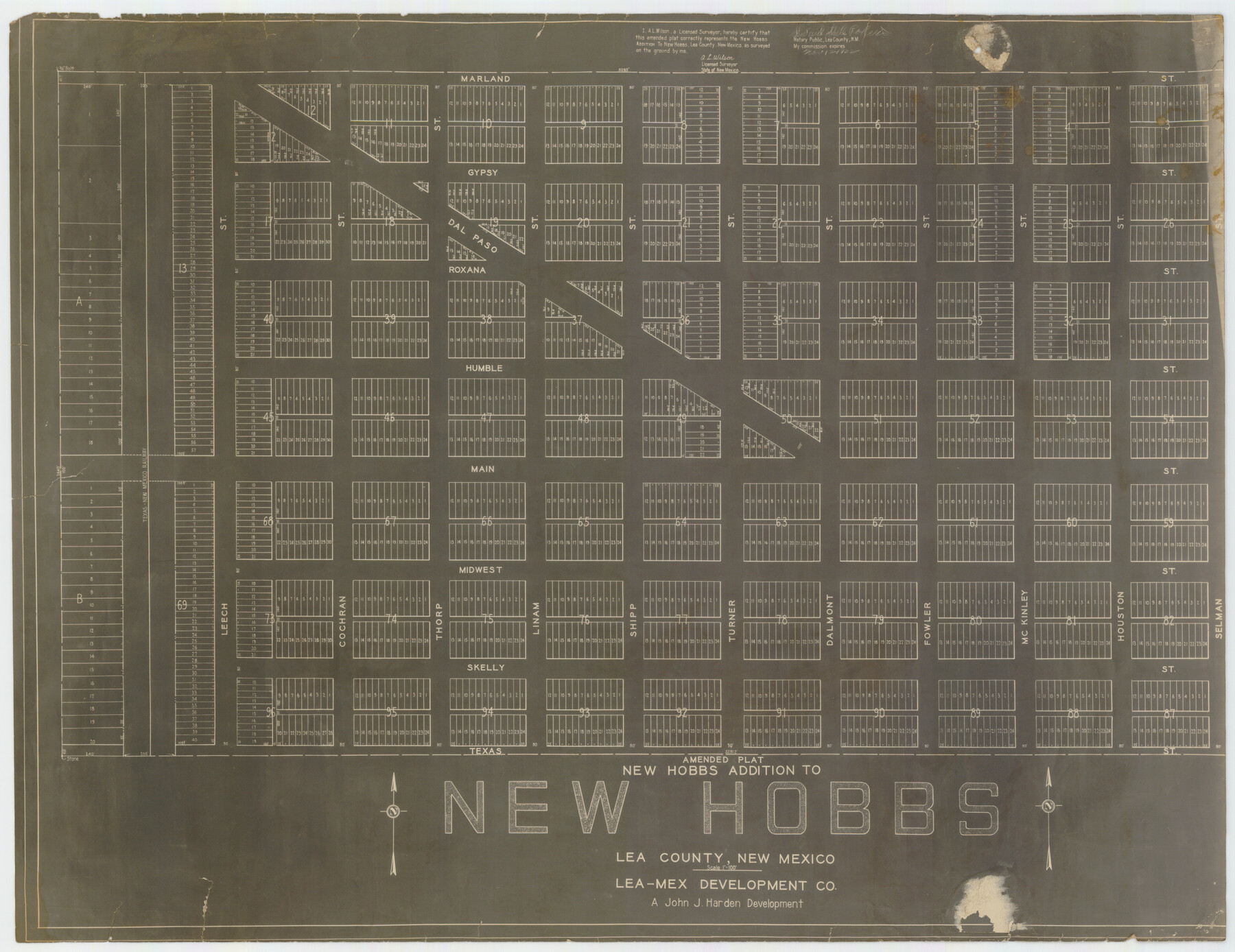 92418, Amended Plat New Hobbs Addition to New Hobbs, Lea County, New Mexico, Twichell Survey Records