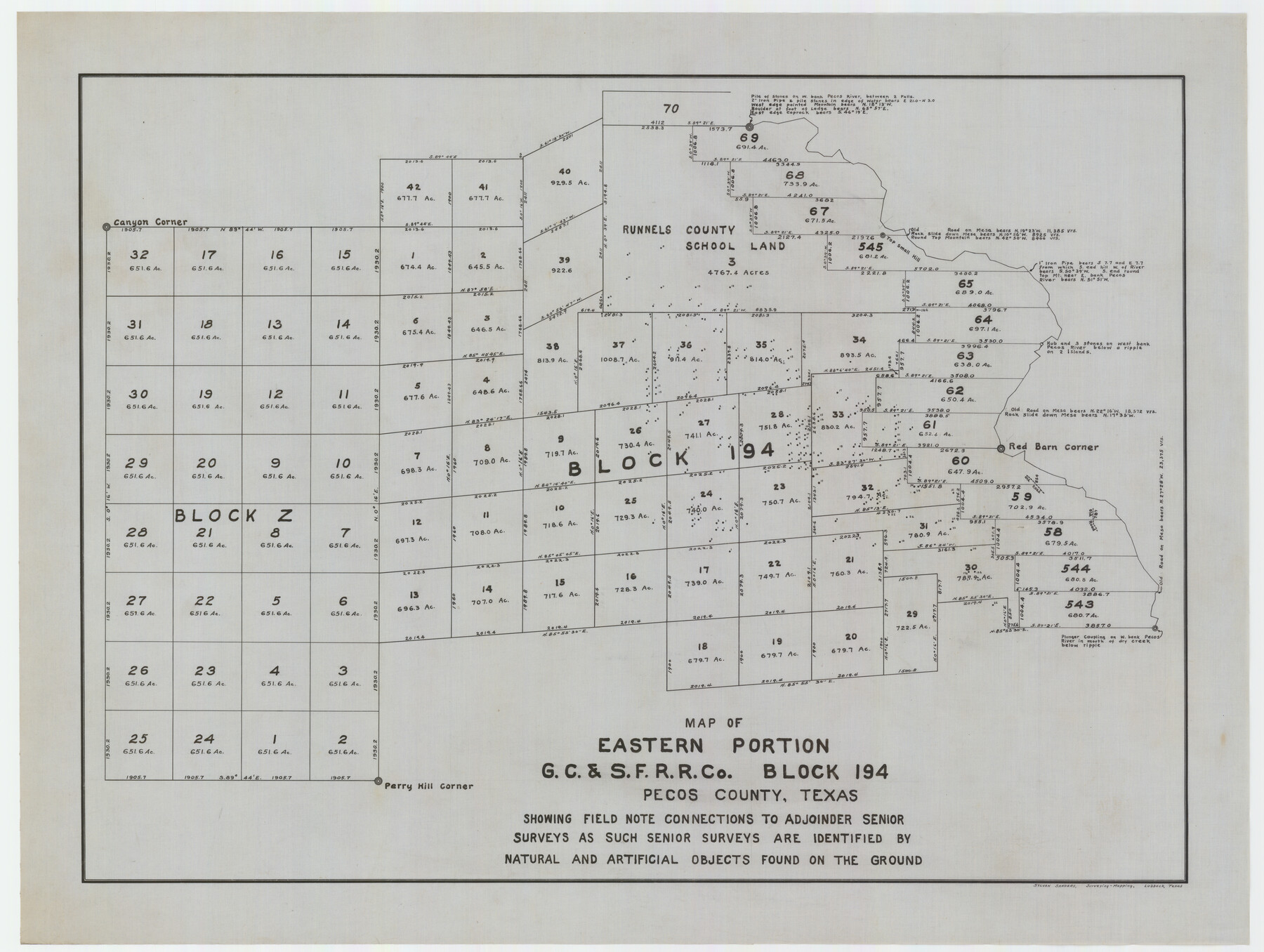 92421, Map of Eastern Portion G.C. & S.F.R.R.Co., Block 194, Twichell Survey Records