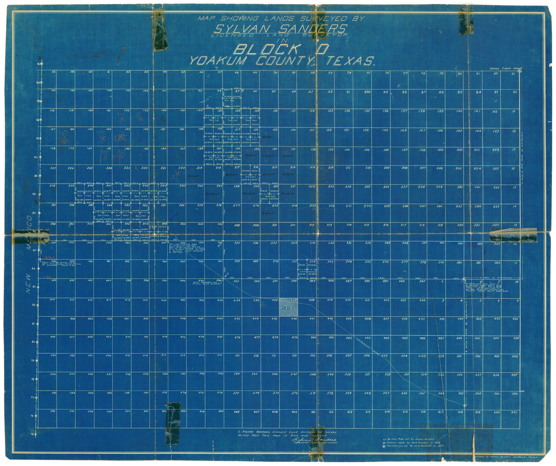 92440, Map Showing Lands Surveyed by Sylvan Sanders, Block D, Twichell Survey Records