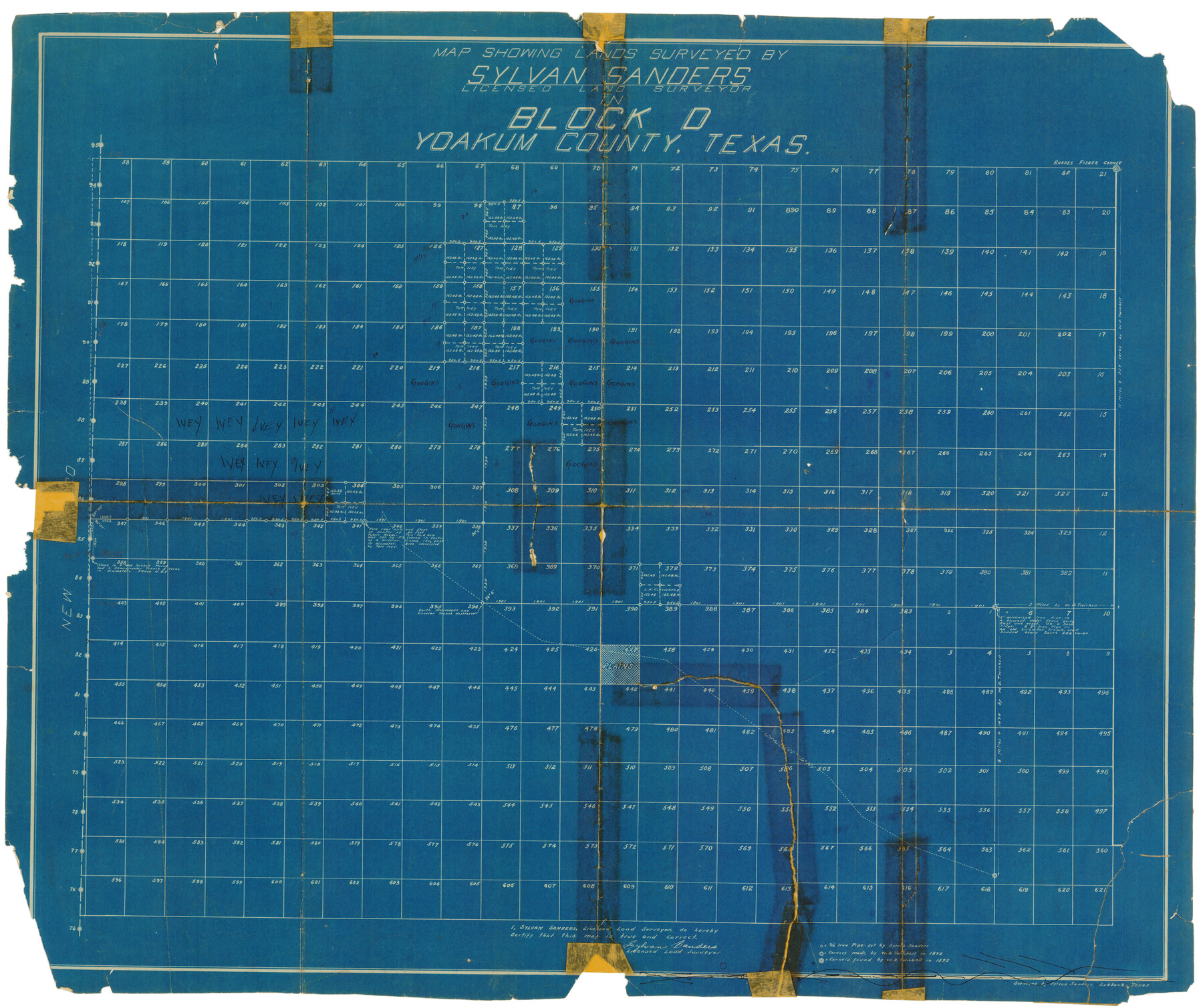 92441, Map Showing Lands Surveyed by Sylvan Sanders, Block D, Twichell Survey Records