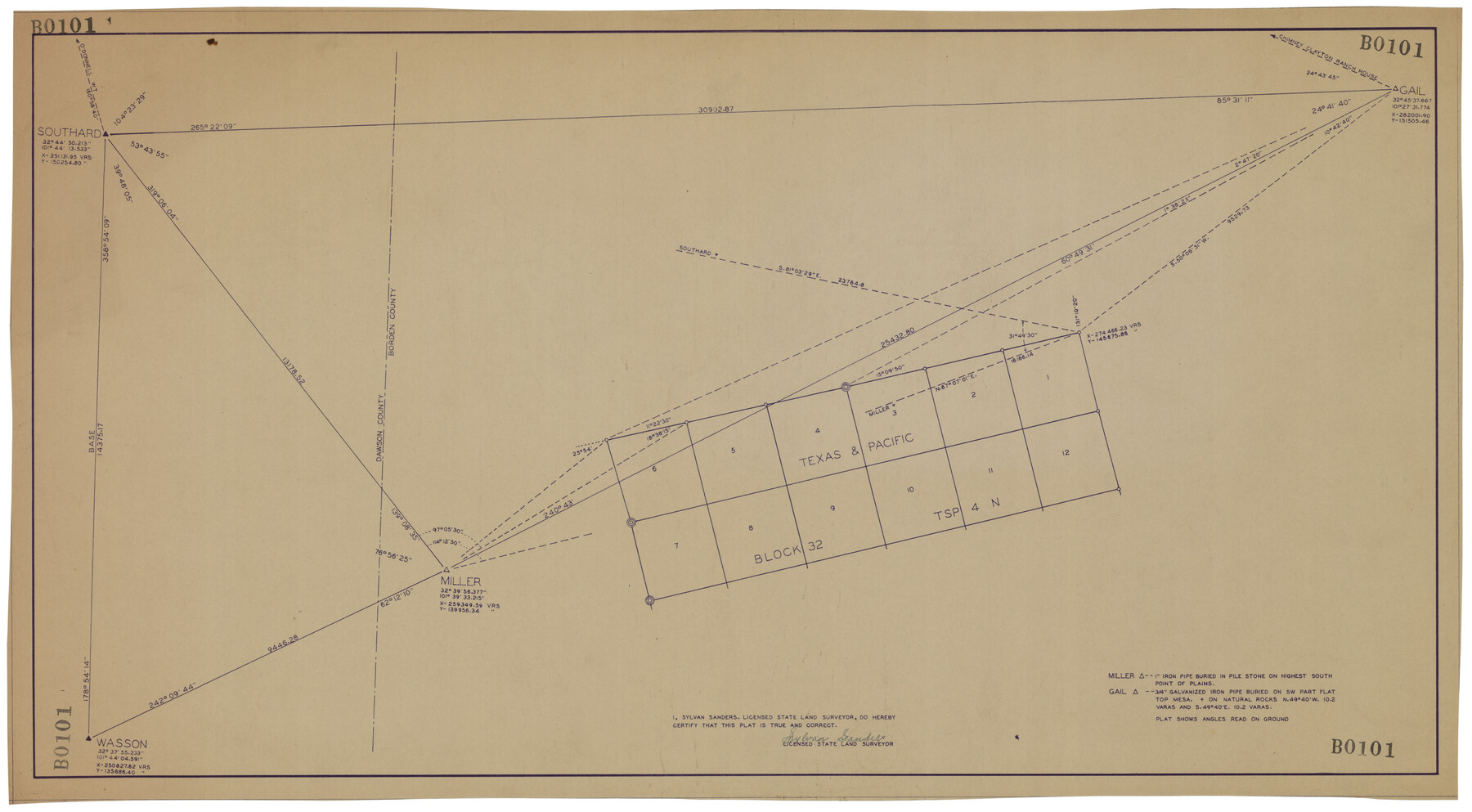 92455, [T.& P. RR Co. Block 32 Township 4 North], Twichell Survey Records