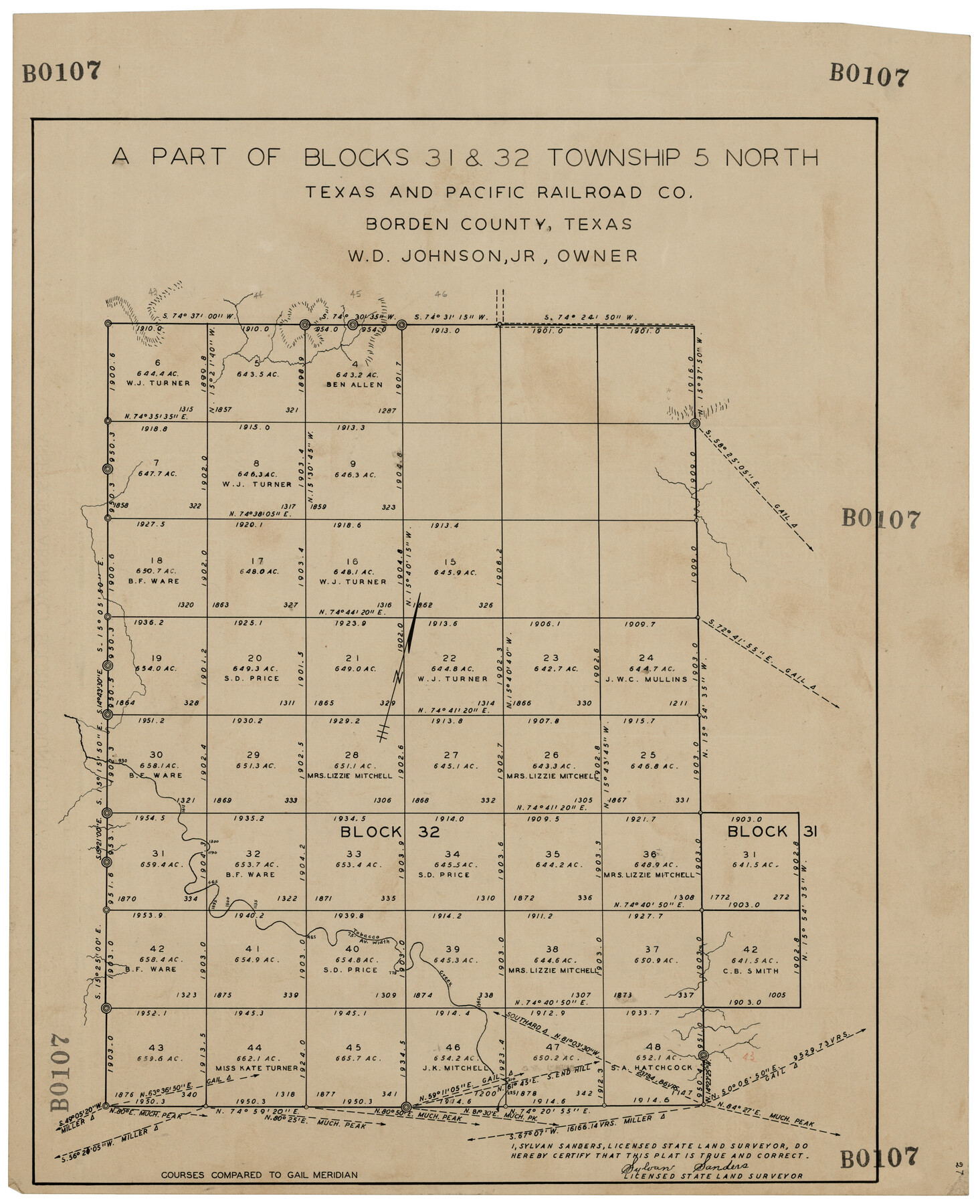 92458, A Part of Blocks 31 and 32 Township 5 North, Twichell Survey Records