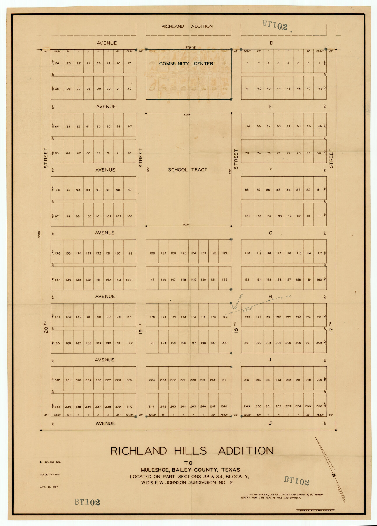 92461, Richland Hills Addition to Muleshoe, Bailey County, Texas, Twichell Survey Records