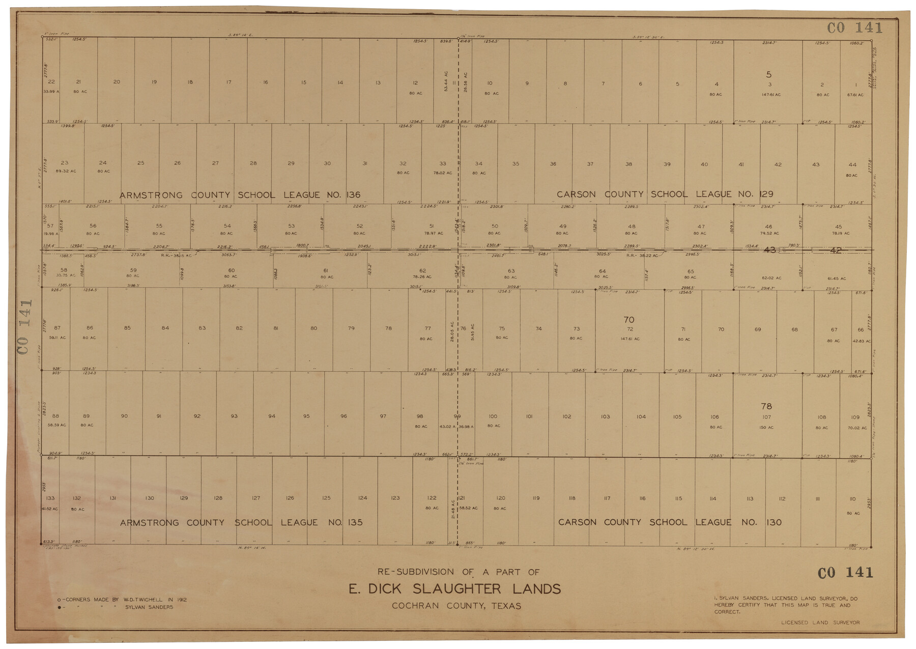 92482, Re-Subdivision of a Part of E. Dick Slaughter Lands Cochran County, Texas, Twichell Survey Records