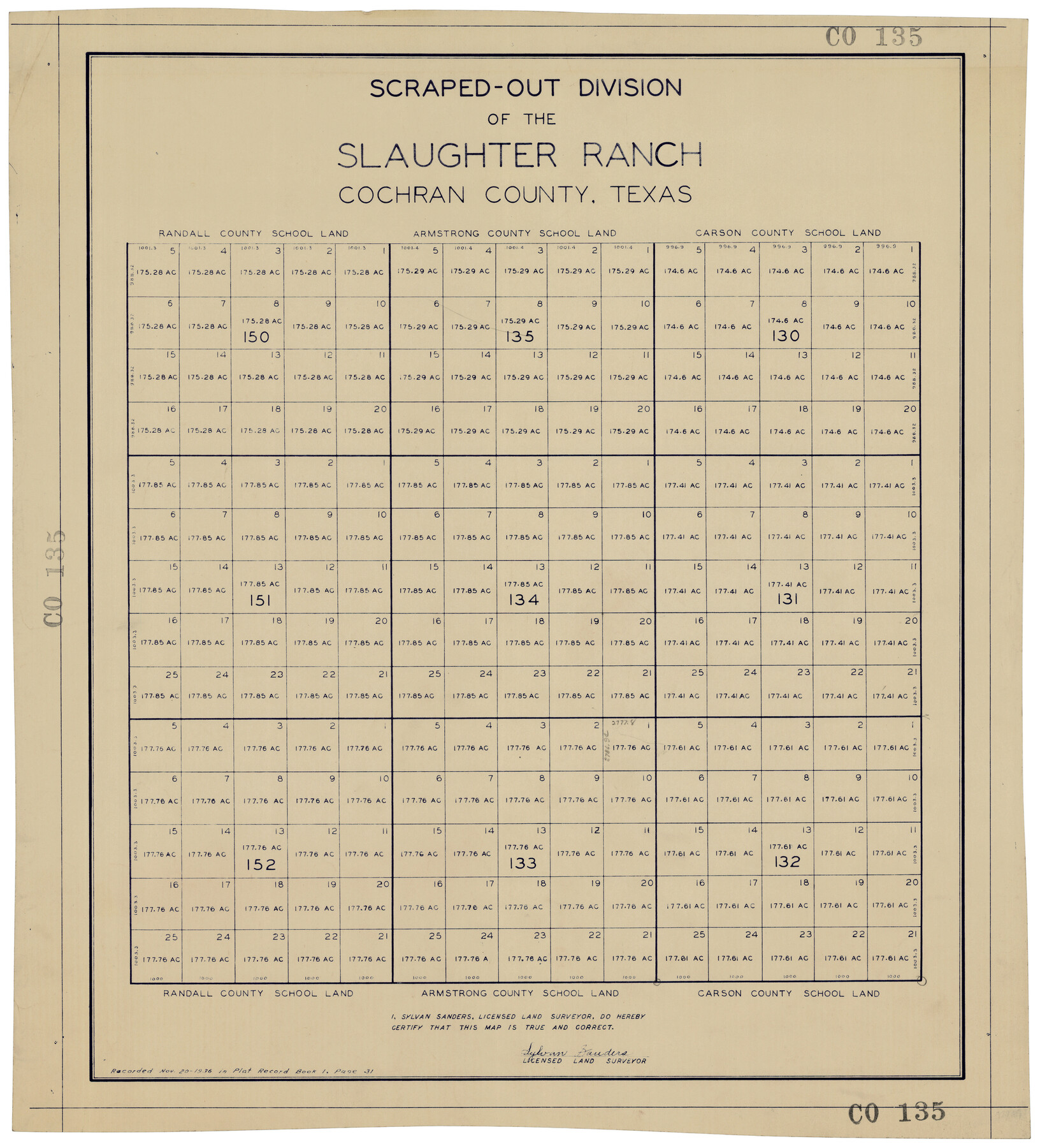 92485, Scraped-Out Division of the Slaughter Ranch Cochran County, Texas, Twichell Survey Records