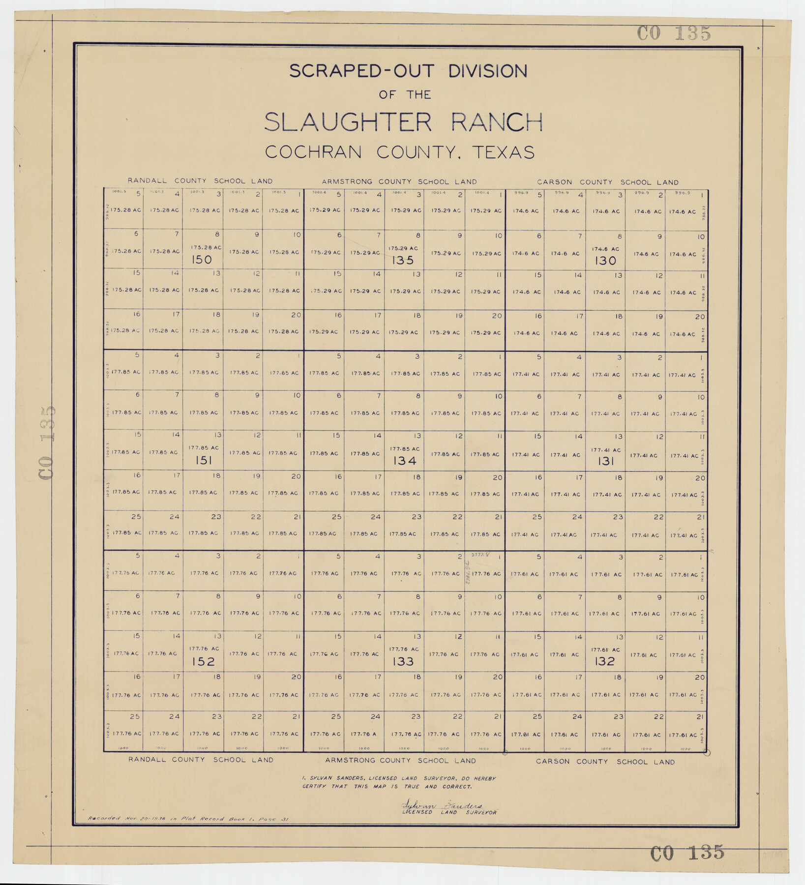 92485, Scraped-Out Division of the Slaughter Ranch Cochran County, Texas, Twichell Survey Records