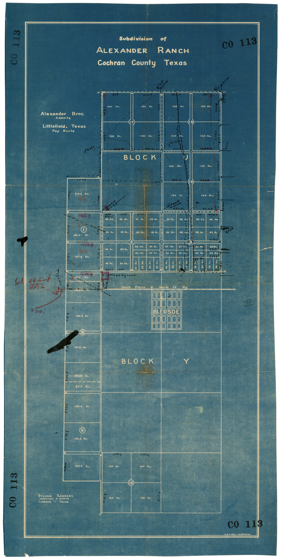 92496, Subdivision of Alexander Ranch, Cochran County, Texas, Twichell Survey Records