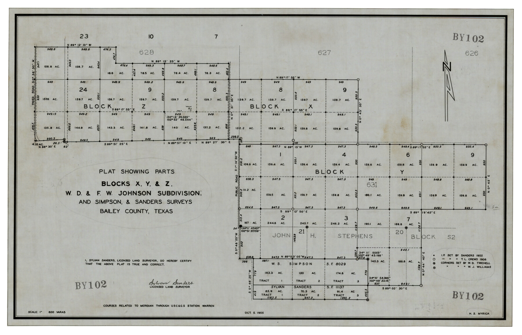 92501, Plat Showing Parts of Blocks X, Y, and Z, W.D. and F. W. Johnson Subdivision, Twichell Survey Records