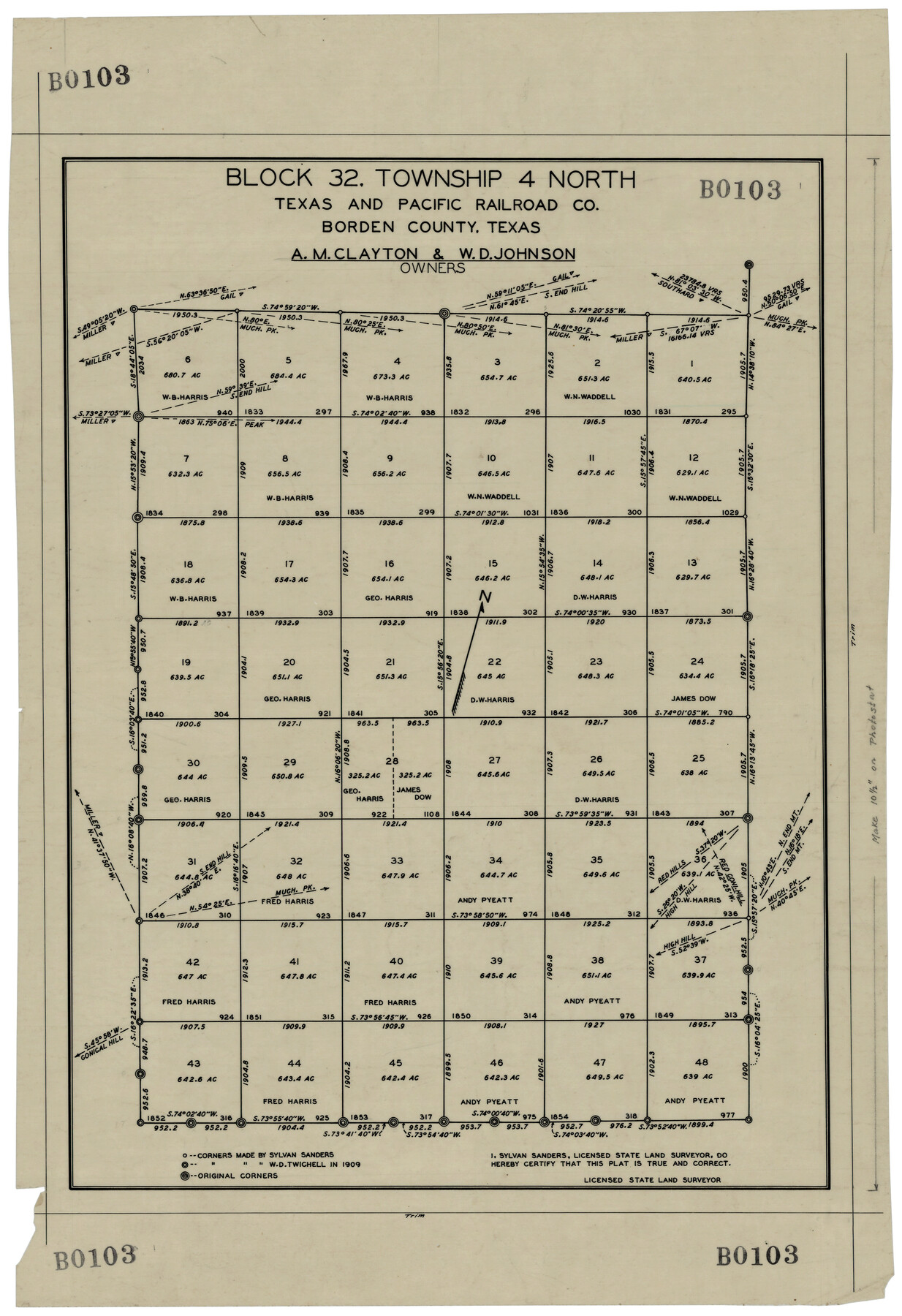 92507, Block 32, Township 4 North, Twichell Survey Records