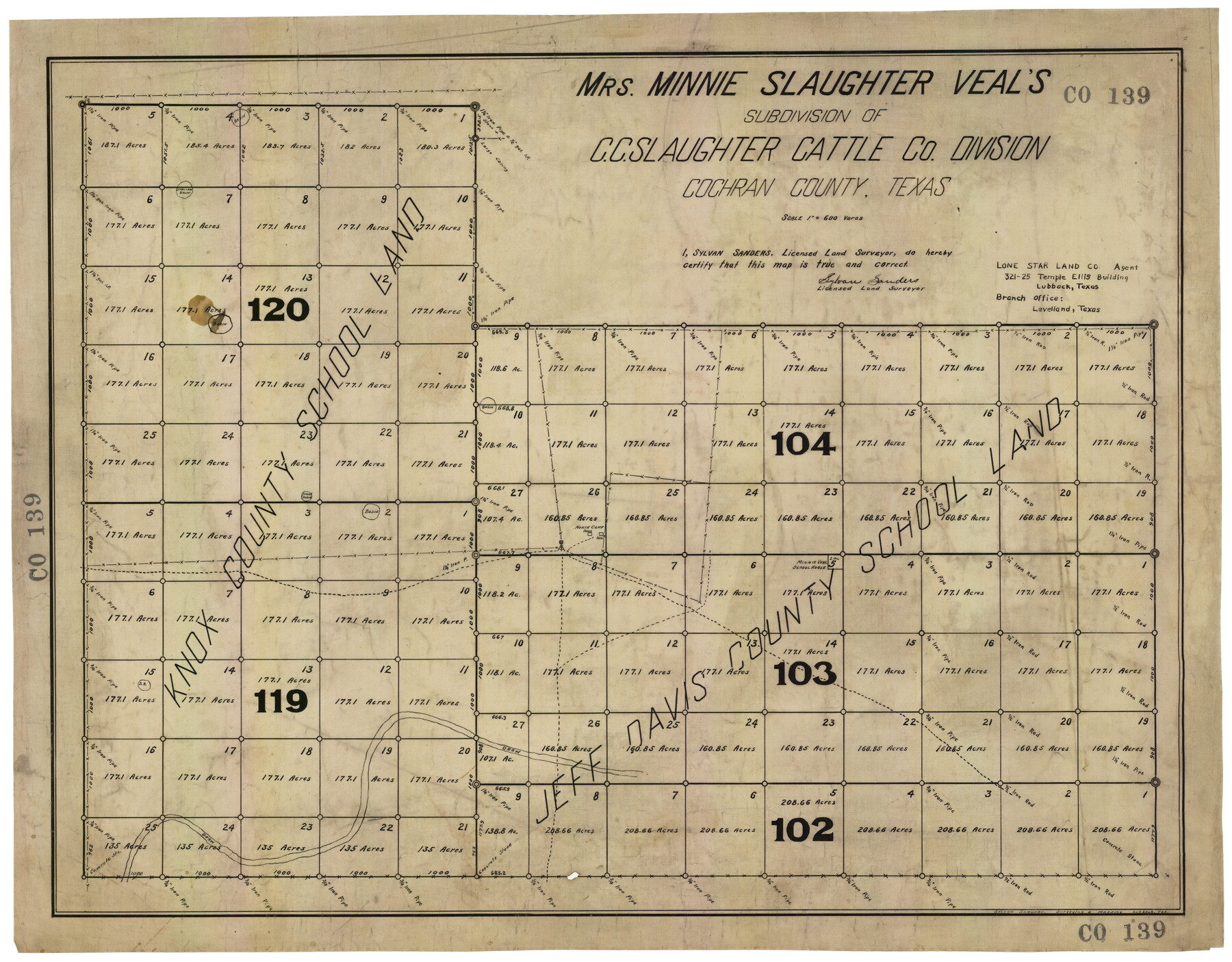 92510, Mrs. Minnie Slaughter Veal's Subdivision of C. C. Slaughter Cattle Company Division, Twichell Survey Records