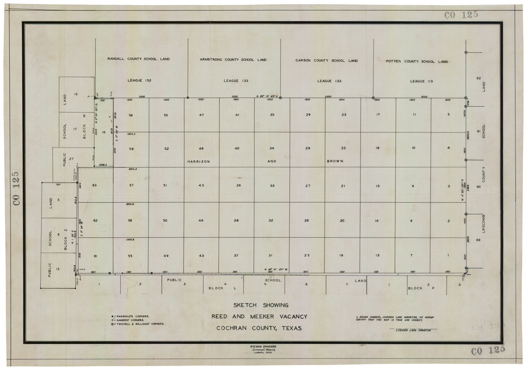 92514, Sketch Showing Reed and Meeker Vacancy, Cochran County, Texas, Twichell Survey Records