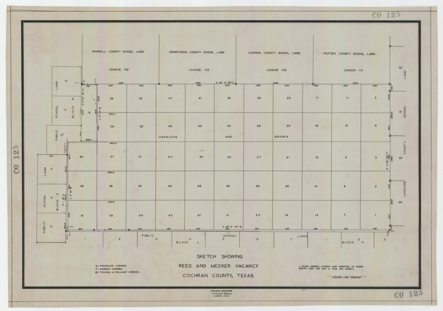 92514, Sketch Showing Reed and Meeker Vacancy, Cochran County, Texas, Twichell Survey Records