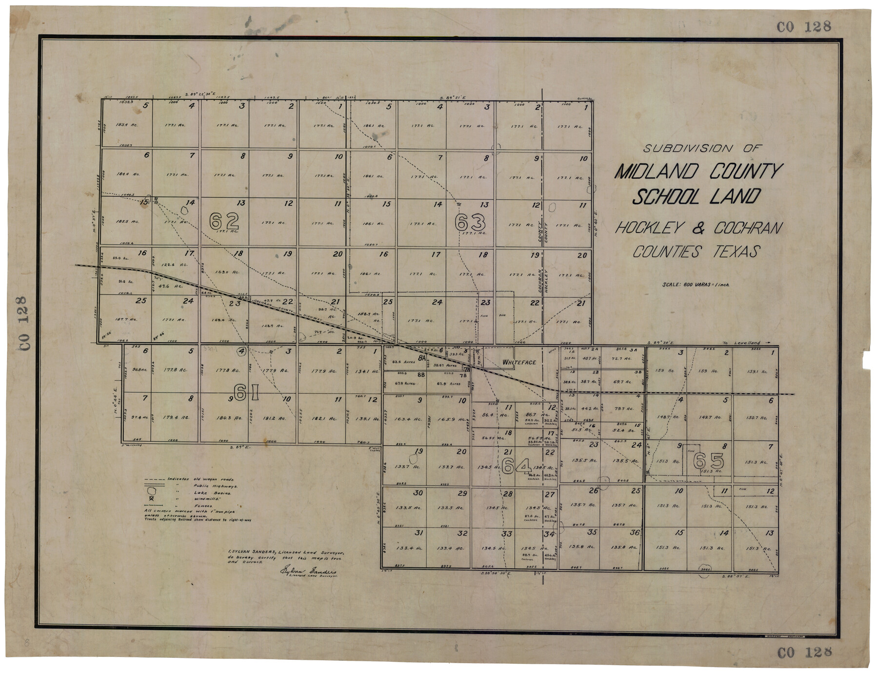 92517, Subdivision of Midland County School Land, Hockley and Cochran Counties, Texas, Twichell Survey Records