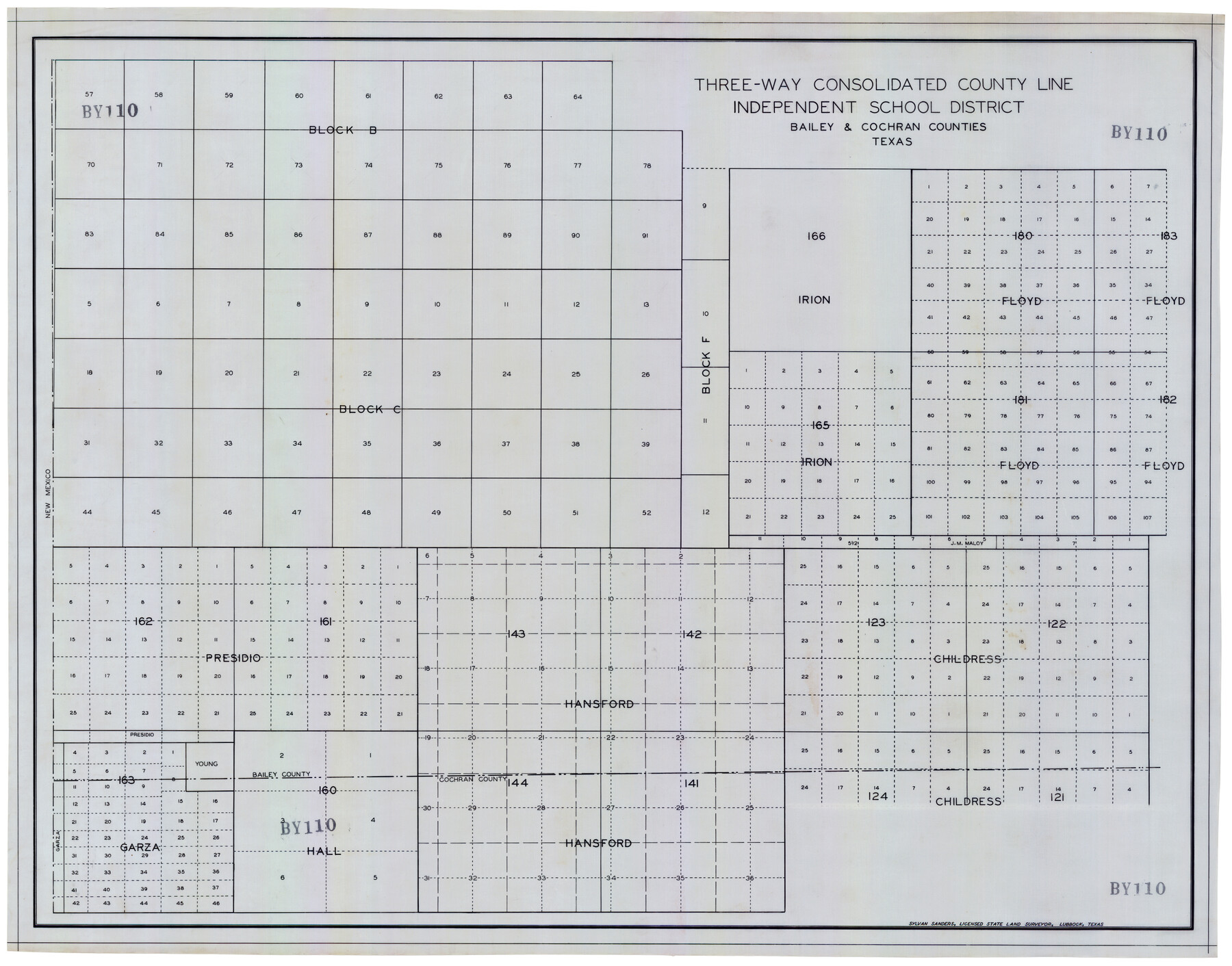 92527, Three-Way Consolidated County Line Independent School District, Bailey and Cochran Counties, Texas, Twichell Survey Records