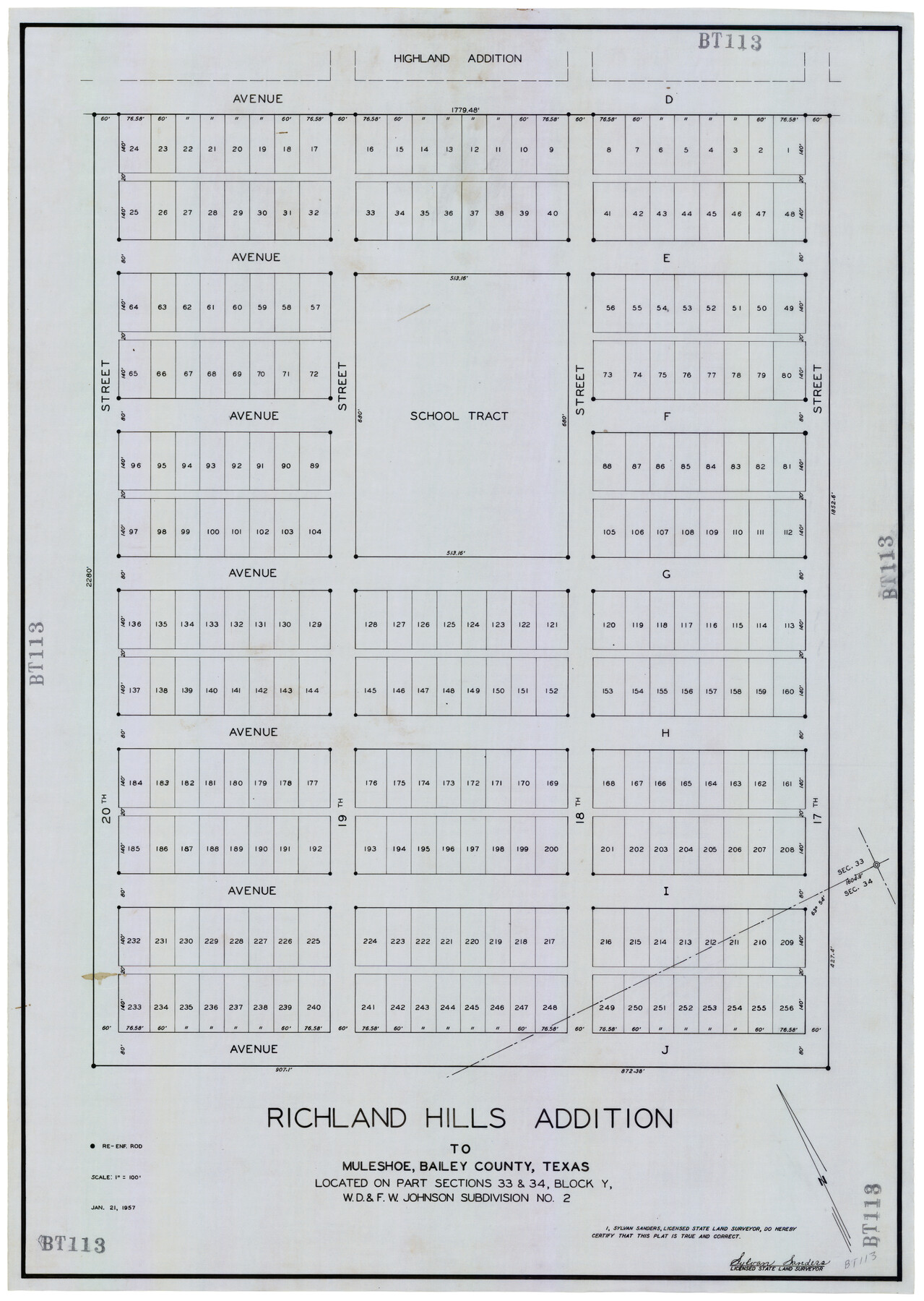 92532, Richland Hills Addition to Muleshoe, Bailey County, Texas, Twichell Survey Records