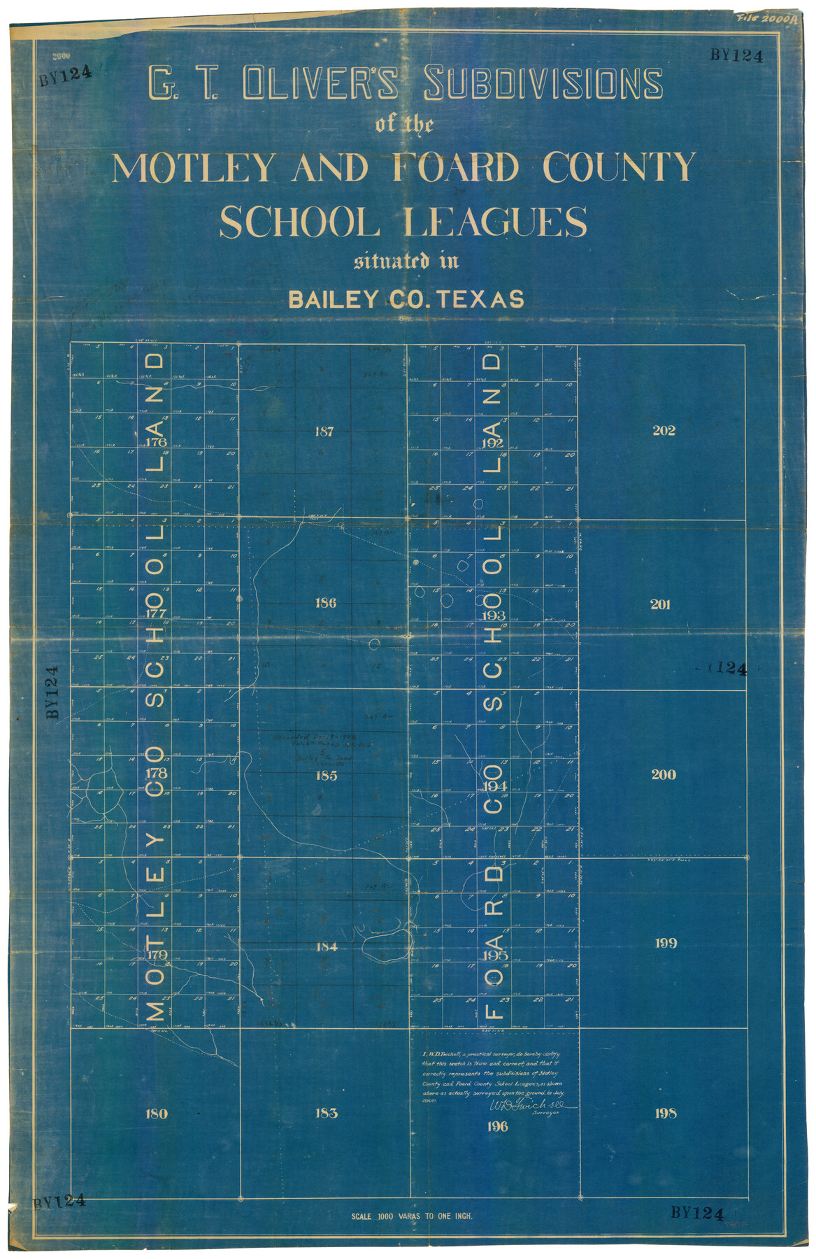 92534, G. T. Oliver's Subdivisions of the Motley and Foard County School Leagues situated in Bailey County, Texas, Twichell Survey Records