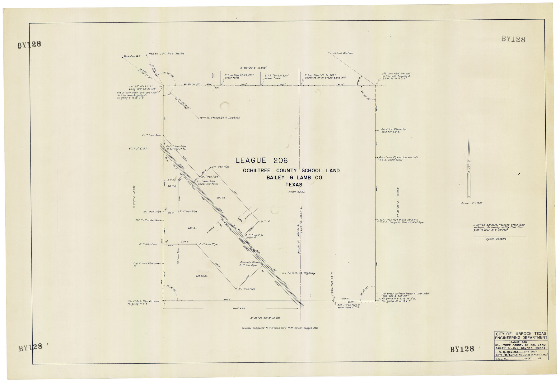 92537, League 206, Ochiltree County School Land, Bailey and Lamb Counties, Texas, Twichell Survey Records