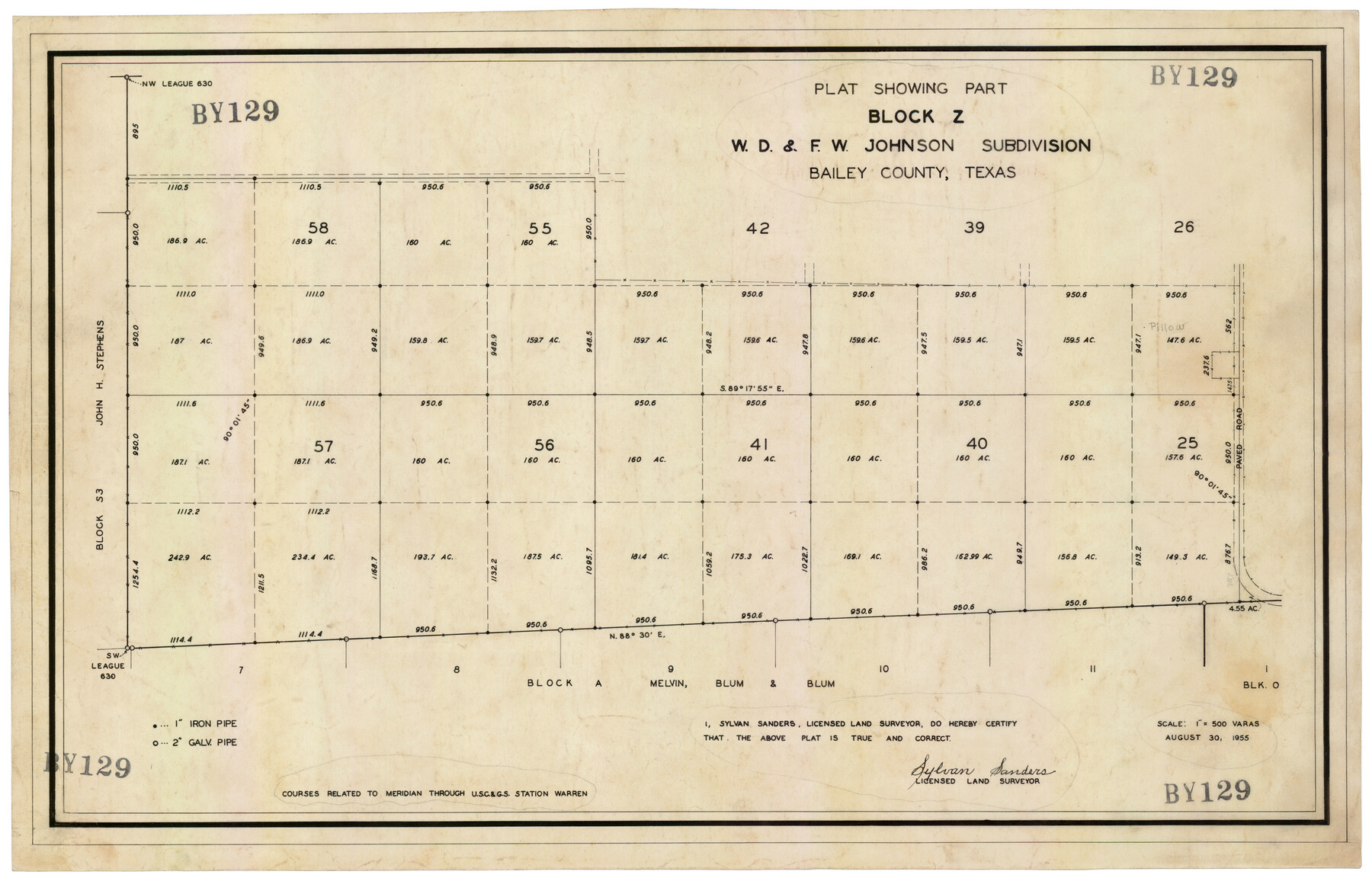 92538, Plat Showing Block Z, W. D. and F. W. Johnson Subdivision, Bailey County, Texas, Twichell Survey Records