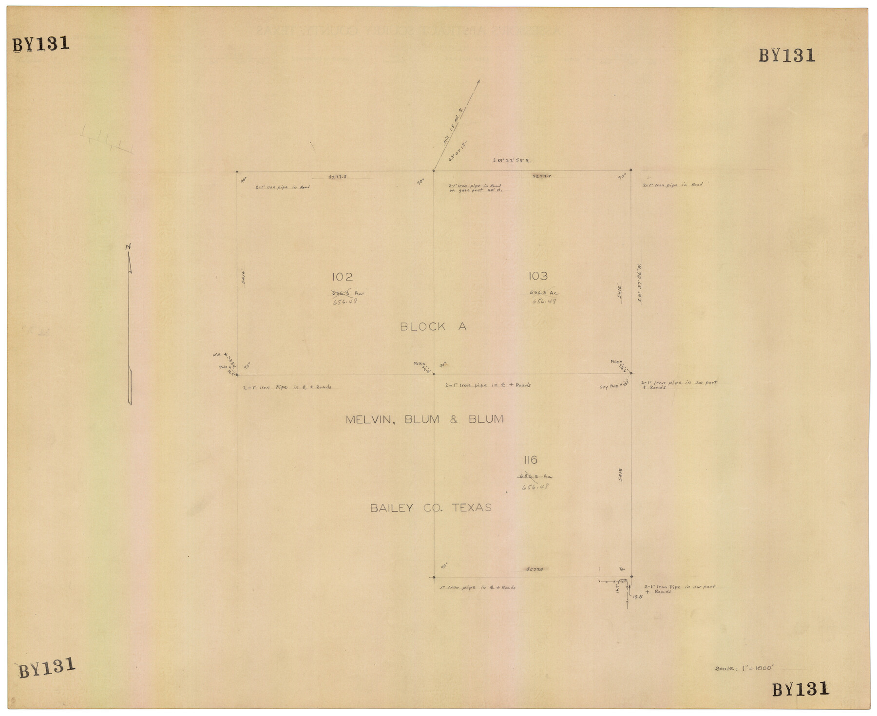 92539, Block A; Melvin, Blum and Blum, Bailey County, Texas, Twichell Survey Records