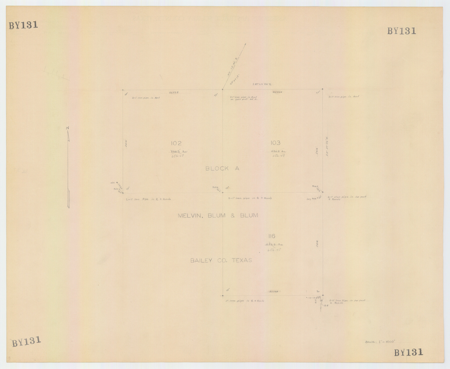 92539, Block A; Melvin, Blum and Blum, Bailey County, Texas, Twichell Survey Records